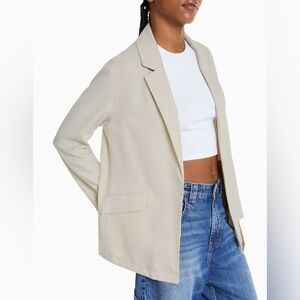 Bershka Feminine-Cut Loose Blazer in Oatmeal, XS